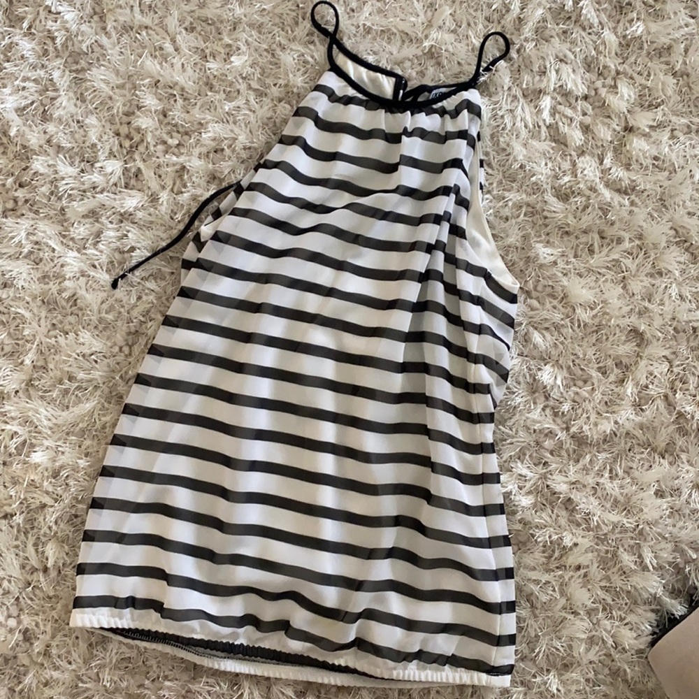 Express high neck tie back striped top